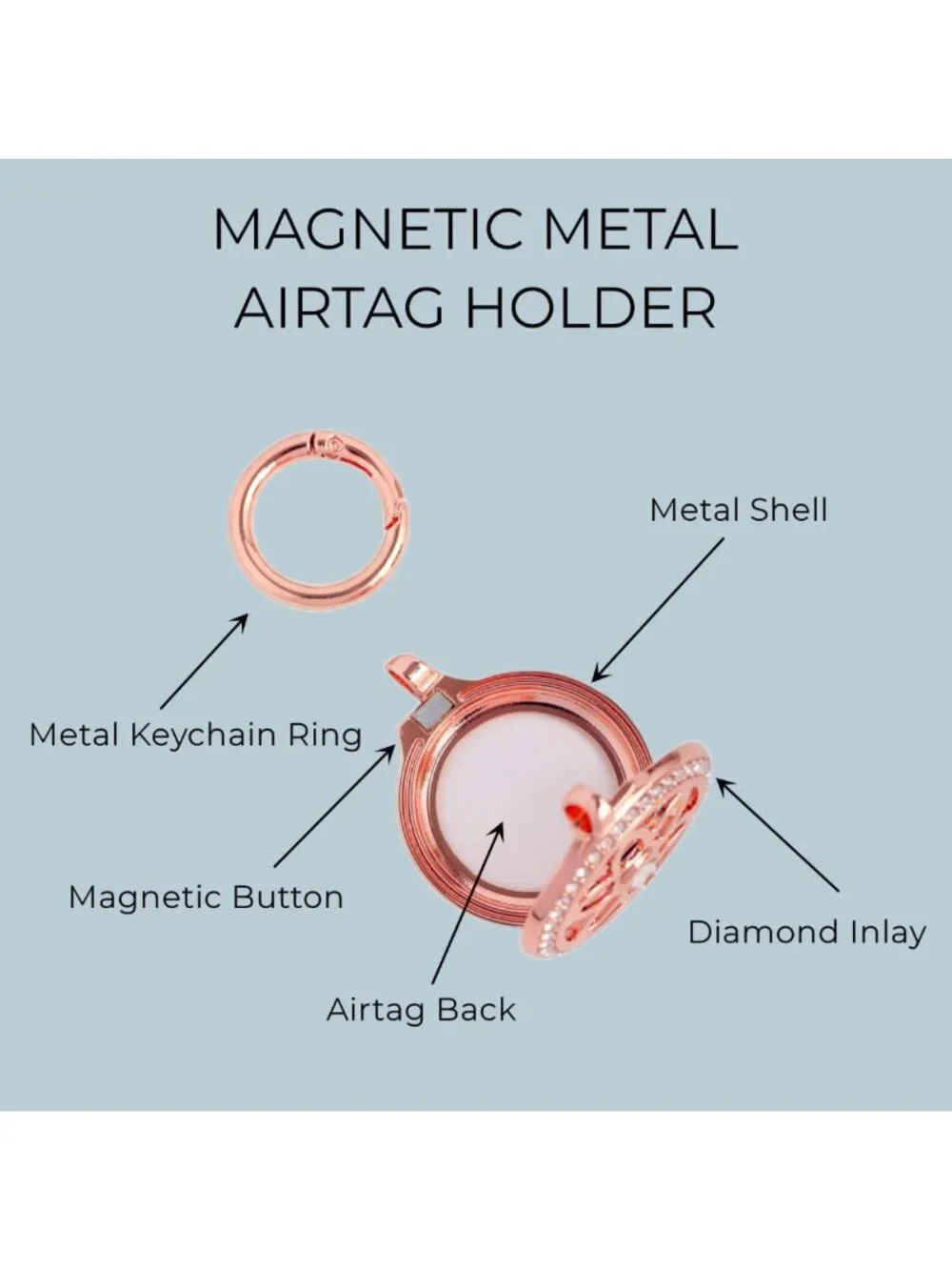 Rhinestone Metal Keychain Holder for AirTag - Sparkling Diamond Design